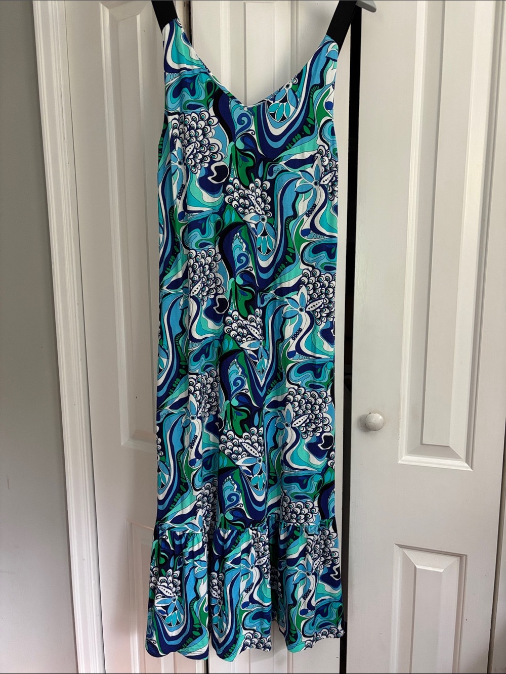 Saint + Sofia Blue & Green Abstract Print Dress